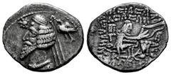 Greek Coins Kingdom of Parthia. Phraates IV. Drachm. 38-2 BC. Mithradatkart. (Sellwood-53.7). (Shore-296). Anv.: Diademed and draped bust to left, wart on forehead, with pointed beard and segmented ne