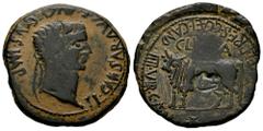 Celtiberian Coins Clunia. Time of Tiberius. Unit. 37-41 AD. Coruña del Conde (Burgos). (Abh-838). Anv.: TI. CAESAR. AVG. E AVGVSTVS. IMP. Laureate head of Tiberius right. Rev.: Bull left, C. AEM. METO