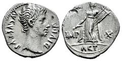 Roman Imperatorial Augustus. Denarius. 15-13 BC. Lugdunum. (Ffc-113). (Ric-171a). (Rsc-144). Anv.: AVGVSTVS DIVI. F bare head of Augustus right. Rev.: IMP. - X., Apollo standing left, holding lyre and