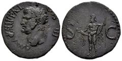 Roman Imperial Agrippa. Dupondius. 37-41 AD. Rome. (Spink-1812 como As). (Ric-58). Rev.: S C. Neptune standing to left, holding small dolphin and trident. Ae. 11,07 g. VF. Est...120,00. Spanish descri