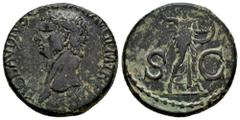 Roman Imperial Claudius. Unit. 41-50 AD. Rome. (Ric-I 100). (Bmcre-149). Anv.: TI CLAVDIVS CAESAR AVG P (M TR P IMP), bare head to left. Rev.: Minerva standing facing, head to right, hurling javelin a