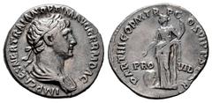 Roman Imperial Trajan. Denarius. 116-117 AD. Rome. (Ric-II 361). (Woytek-580v). (Bmcre-640). Anv.: IMP CAES NER TRAIAN OPTIM AVG GERM DAC, laureate and draped bust to right. Rev.: PARTHICO P M TR P CO
