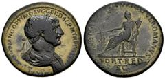 Roman Imperial Trajan. Sestertius. 114-117 AD. Rome. (Ric-651). Rev.: SENATVS POPVLVSQVE ROMANVS, Fortuna seated left, holding rudder and cornucopiae; FORT RED S•C in two lines in exergue. Ae. 21,61 g