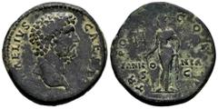 Roman Imperial Aelius. Sestertius. 137 AD. Rome. (Ric-II 3. 2656). (Bmcre-1919 Hadrian). (C-24). Anv.: L AELIVS CAESAR, bare head to right. Rev.: TR POT COS II, Pannonia standing facing, head to left,