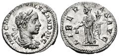 Roman Imperial Severus Alexander. Denarius. 222-228 AD. Rome. (Ric-IV 156). Anv.: IMP C M A(VR) SEV ALEXAND AVG, laureate, draped, and cuirassed bust right. Rev.: LIBERTAS AVG, Libertas standing facin