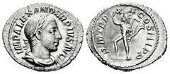 Roman Imperial Severus Alexander. Denarius. 233 AD. Rome. (Ric-120). (Seaby-140). (Spink-7915). Rev.: P M TR P XII COS III P P, Sol, radiate, walking left, holding whip. Ag. 3,35 g. Almost XF/Choice V
