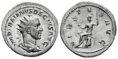 Roman Imperial Trajan Decius. Antoninianus. 249-251 AD. Rome. (Ric-8). (C-123). Anv.: IMP TRAIANVS DECIVS AVG Radiate, draped and cuirassed bust of Trajan Decius to right, seen from behind. Rev.: VIRT
