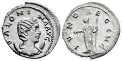Roman Imperial Salonina. Antoninianus. 257-258 AD. Rome. (Ric-29). (Rsc-60). Anv.: SALONINA AVG, diademed, draped bust right, on crescent. Rev.: IVNO REGINA, Juno standing left, holding patera and sce