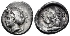 Greek Coins Mysia. Kyzikos. Tetradracma. 390-340 BC. (Sng von Aulock-1218). (Sng Cop-unlisted). (Sng France-unlisted). Anv.: Wreathed head of Kore Soteira left, hair in sphendone covered with veil, tw