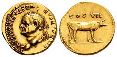 Roman Imperial Vespasian. Aureus. 76 AD. Rome. (Ric II-1 842). (Calicó-621). (Bmc-178). Anv.: IMP CAESAR VESPASIANVS AVG. Laureate head right. Rev.: COS VII. Heifer of Myron standing right. Au. 7,21 g