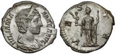 Ancient coins Julia Mamaea (222-235 AD) Denarius, RomeObverse: IVLIA MAMAEA AVGDiademed and draped bust right. Reverse: VESTAVesta standing left, holding palladium and long scepter. Silver, diameter 1