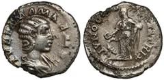 Ancient coins Julia Mamaea (222-235 AD) Denar - imitation (?)Obverse: IVLIA MAMAEA AVG Draped bust right. Reverse: IVNO CONSERVATRIXJuno, diademed, veiled, draped, standing left, holding patera in rig