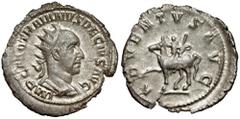 Ancient coins Traian Decius (249-251 AD) Antoninian, RomeObverse: IMP C M Q TRAIANVS DECIVS AVGRadiate, cuirassed and draped bust right.Reverse: ADVENTVS AVGEmperor on horseback left, holding short sc