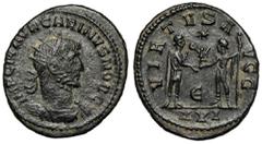 Ancient coins Karynus (283-285 n.e.) Antoninian, AntiochiaAwers: Popiersie cesarza w koronie promienistej i zbroi, w prawo, w otoku legenda IMP C M AVR CARINVS PF AVGRewers: Cesarz otrzymujący Wiktori