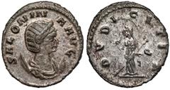 Ancient coins Salonina (253-268 n.e.) Antoninian - b.ładnyBardzo ładnie zachowany antoninian, z lekkim duchem na rewersie. Awers: Popiersie cesarzowej w diademie w prawo, poniżej półksiężyc, w otoku l