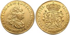 COINS POLAND August III Sas, Dukat Drezno 1755 FWóF Piękny rewers, trochę słabszy awers, ale też z lustrem między literami w otoku. Awers: popiersie króla w prawo. W otoku:D:G:FRID:AUGUST:REX POL:DUX 