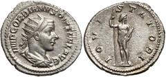 ANCIENT COINS Gordian III, Antoninian Rzym - Iovi Awers: popiersie cesarza w zbroi, paludamentum i koronie promienistej w prawo, w otoku legendaIMP GORDIANVS PIVS FEL AVG.Rewers: Jowisz stojący na wpr