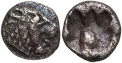 Ancient coins / Antike Münzen; Ancient Greece / Antik GriechenlandGreek coins, Ionia, Tetartemorion (V/IV BC) Grecja, Jonia(?), Tetartemorion (V/IVw. pne) Awers: głowa lwa w stylu archaicznym w prawoR