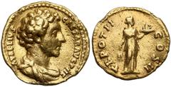 Ancient coins Marcus Aurelius as Caesar (AD 139-161), AV Aureus, Rome mint, AD 147-148. Marek Aureliusz (jako Cezar 139-161), Aureus - rzadki Obverse: AVRELIVS CAESAR AVG P II F, bareheaded and draped