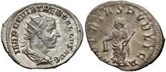 Ancient coins Trebonianus Gallus (AD 251-253), AR Antoninianus, Milan (Mediolanum) mint. Trebonian Gallus (251-253), Antoninian - Libertas Obverse: IMP C C VIB TREB GALLVS AVG, radiated bust of Trebon