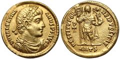 Ancient coins Valentinian I (AD 364-375), AV Solidus, Antioch mint, 6th officina, AD 364-367 Walentynian I (364-375), Solid - cesarz z vexillum Obverse: DN VALENTINI - ANVS P F AVG, diademed and drape