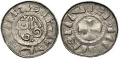 Medieval World Coins Niemcy, Denar krzyżowy Typ IV z Alfa i Omega Denar krzyżowy emisji biskupich z XI wieku, typ z literami Alfa i Omega. Bardzo ładny. Egzemplarz z aukcji 51 WAG (poz. 3596). Awers: 