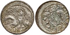 Medieval Poland Collection Bolesław II Śmiały, Denar z jeźdźcem - S leżące - trójkąt u dołu Miejscowe ślady zdrapywania zabrudzeń z powierzchni po obu stronach. Odmiana z leżącą literą S w tle za post
