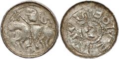 Medieval Poland Collection Bolesław II Śmiały, Denar z jeźdźcem - •S• leżące - dwa trójkąty Miejscowe, lekkie złuszczenia powierzchni na awersie. Odmiana z literą S leżącą pomiędzy punktami.Wariant z 