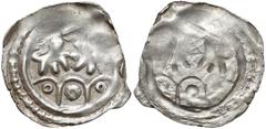 Medieval Österreich, Pfennig - zwei Löwen über drei Arkaden Austria, Fenig - dwa lwy nad trzema łukami Przedstawienie: dwa lwy zwrócone ku sobie, nad trzema łukami (wewnątrz nich: kółko, rozeta, kółko