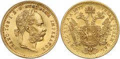 World Gold Coins Austria, Franz Joseph I, Ducat 1877 Austria, Franciszek Józef I, Dukat 1877 Lekko przeczyszczony (cleaned). Złoto, średnica 20 mm, waga 3.48 g Reference: Krause KM# 2267 Grade: VF+