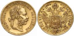 World Gold Coins Austria, Franz Joseph I, Ducat 1880 Austria, Franciszek Józef I, Dukat 1880 Pozostałości lakieru na powierzchni awersu i rewersu. Złoto (Au.986), średnica 20 mm, waga 3.49 g Reference
