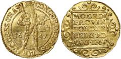 World Gold Coins Netherlands, Utrecht, Ducat 1647 Niderlandy, Utrecht, Dukat 1647 Slightly bent. Złoto, średnica 24 mm, waga 3.48 g Reference: Friedberg 284 Grade: XF Netherlands / Niederlande