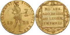 World Gold Coins Netherlands, Willem I, Ducat 1838 Niderlandy, Dukat 1838 Złoto (Au.983), średnica 20.2 mm, waga 3.43 g Reference: Krause KM# 50 Grade: XF Netherlands / Niederlande