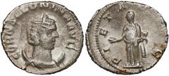 Ancient Coins Rome, Salonina, AR Antoninian - PietasAwers: Popiersie cesarzowej w diademie i draperii, w prawo, w otoku legenda: CORN SALONINA AVG Rewers: Pietas stojąca w lewo, trzymająca perfumy, w 