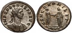 Ancient Coins Probus (276-282) Antoninian, Ticinum Probus (276-282) Antoninian, Ticinum Obverse: IMP C PROBVS•P•F•AVG Radiate, cuirassed bust right. Reverse: CONCORD MILIT / PXXT Togate emperor standi