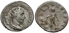 Ancient Coins Trebonianus Gallus (251-253 AD) Antoninian, RomeObverse: IMP CAE C VIB TREB GALLVS AVGRadiate, draped, and cuirassed but right.Reverse: AP OLL SALVTARIApollo Salutaris standing left, hol