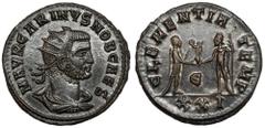 Ancient Coins Carinus (283-285 AD) Antoninian, CyzicusObverse: M AVR CARINVS NOB CAESRadiate, cuirassed and draped bust right. Reverse: CLEMENTIA TEMP / E / XXIEmperor standing right, holding sceptre 