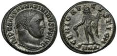 Ancient Coins Maximinus II Daia (305-313 AD) Follis, NicomediaObverse: IMP C GAL VAL MAXIMINVS P F AVGLaureate bust right.Reverse: GENIO AVGVSTI CM / SNNΔGenius standing left, holding patera and cornu