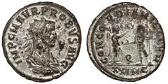 Ancient Coins Probus (276-282 AD) Antoninian, CyzicusObverse: IMP C M AVR PROBVS AVGRadiate, draped and cuirassed bust right, seen from rear Reverse: CONCORDIA MILITVM / Q//XXIMCVictory standing left,