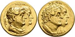 The Hestia Collection PTOLEMAIC KINGS OF EGYPT. Ptolemy II Philadelphos, 285-246 BC. Mnaieion or Oktadrachm (Gold, 27 mm, 27.74 g), Alexandria, circa 272-261/0. AΔEΛΦΩN Conjoined busts of Ptolemy II, 