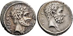 An American Collection M. Junius Brutus, 54 BC. Denarius (Silver, 18 mm, 3.74 g, 3 h), Rome. BRVTVS Bearded head of L. Junius Brutus to right. Rev. AHALA Bearded head of C. Servilius Ahala to right. B