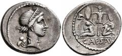 An American Collection Julius Caesar, 49-44 BC. Denarius (Silver, 20 mm, 3.80 g, 7 h), military mint moving with Caesar in Spain, 46-45 BC. Diademed head of Venus to right; behind, cupid. Rev. CAESAR 