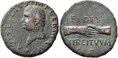 A collection from the Rhineland Vitellius, 69. As (Copper, 27 mm, 9.88 g, 6 h), uncertain mint in Spain (Tarraco?), circa January-June 69. A VITELLIVS IMP GERMAN Laureate head of Vitellius to left, wi