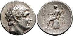 Greek SELEUKID KINGS OF SYRIA. Antiochos I Soter, 281-261 BC. Tetradrachm (Silver, 28 mm, 17.00 g, 12 h), Smyrna. Diademed head of Antiochos I to right. Rev. BAΣIΛEΩΣ - ANTIOXOY Apollo seated left on 