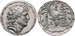 Greek SELEUKID KINGS OF SYRIA. Tryphon, circa 142-138 BC. Tetradrachm (Silver, 33 mm, 16.70 g, 1 h), Antiochia on the Orontes. Diademed head of Tryphon to right. Rev. BAΣIΛEΩΣ / TPYΦΩNOΣ - AYTOKPATOPO