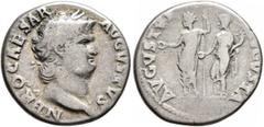 Roman Imperial Nero, 54-68. Denarius (Silver, 17 mm, 3.29 g, 6 h), Rome, 64-65. NERO CAESAR AVGVSTVS Laureate head of Nero to right. Rev. AVGVSTVS AVGVSTA Nero, radiate and togate, standing front on t
