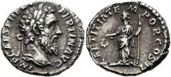 Roman Imperial Pertinax, 193. Denarius (Silver, 17 mm, 3.61 g, 6 h), Rome. IMP CAES P HELV PERTIN AVG Laureate head of Pertinax to right. Rev. LAETITIA TEMPOR COS II Laetitia standing front, head to l
