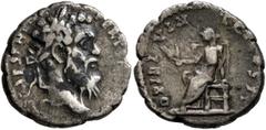 Roman Imperial Pertinax, 193. Denarius (Silver, 18 mm, 3.17 g, 12 h), Alexandria. [IMP] CAES P HELV PERT[IN AVG] Laureate head of Pertinax to right. Rev. OPI DIVIN TR P COS II Ops seated left, holding