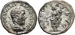 Roman Imperial Macrinus, 217-218. Denarius (Silver, 19 mm, 2.22 g, 6 h), Rome, March-June 218. IMP C M OPEL SEV MACRINVS AVG Laureate and draped bust of Macrinus to right, seen from behind. Rev. AEQVI
