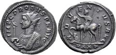 Roman Imperial Probus, 276-282. Antoninianus (Bronze, 24 mm, 4.57 g, 12 h), Ticinum, 278. IMP C PROBVS P F AVG Radiate bust of Probus to left, wearing trabea and holding eagle-tipped scepter in his ri
